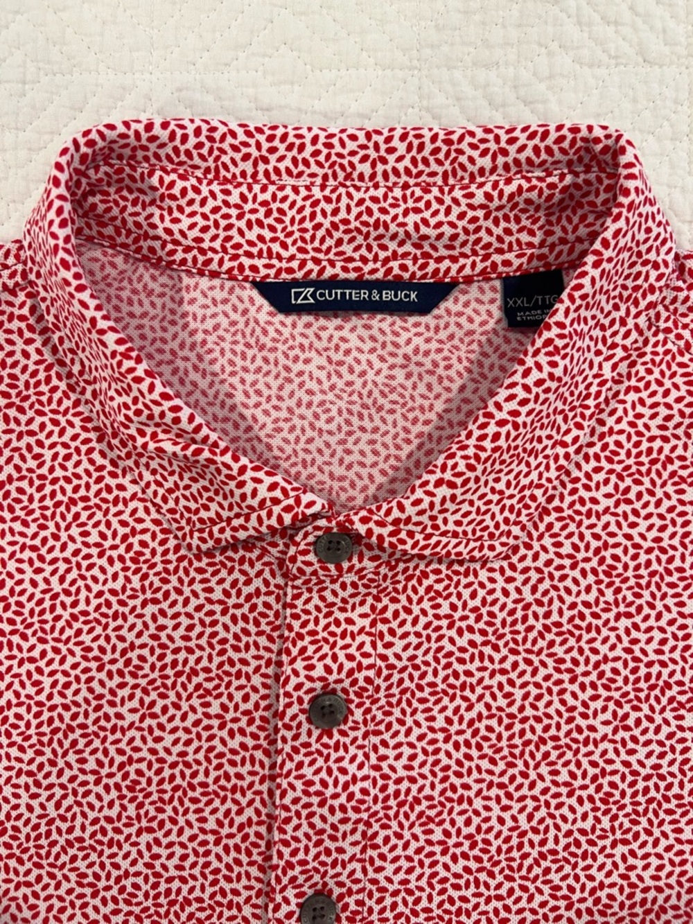 Cutter & Buck Red White Geometric Printed Polo
